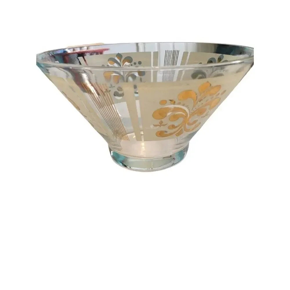 Anchor Hocking Glass Chip Bowl Fleur-de-lis 22kt Gold MCM Vintage